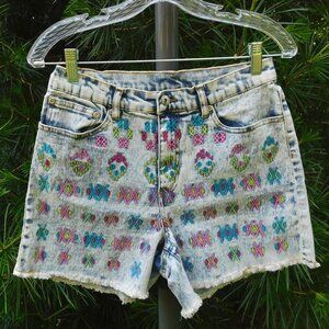 DG2 Acid Wash Embroidered High-Rise Denim Shorts